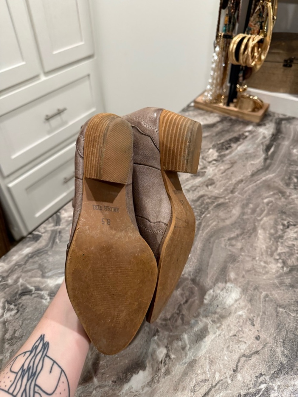 Women's Taupe Western Ankle Booties with Low Stack Heel - Picture 8 of 8